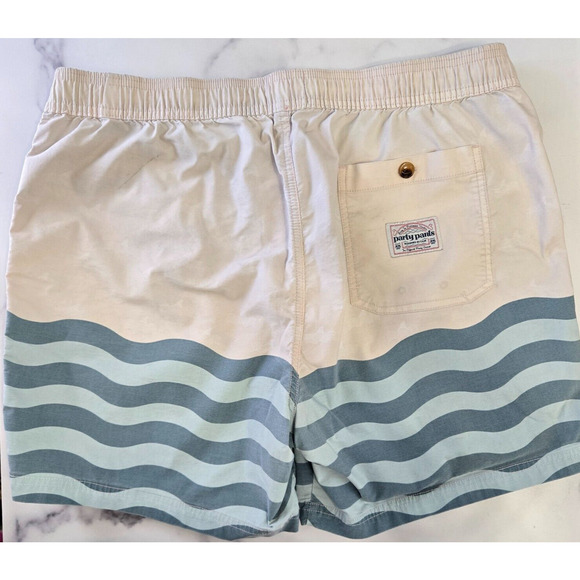Party Pants Mens Swim Trunks Board Shorts XL Ivory Blue Wave Striped Beach Surf - Picture 8 of 13